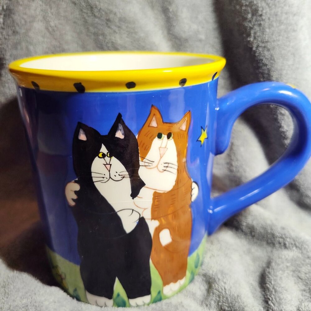 1990 Catzilla “Cat Buddies” Coffee Mug – Hand-Painted Ceramic Cup SHIPS FREE